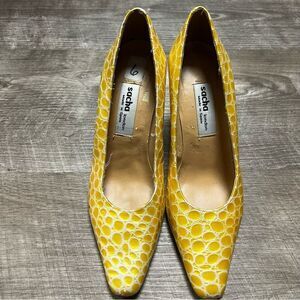Sacha Yellow Snakeskin Print Heels Size 6